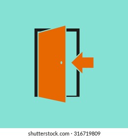 Door  icon  on green background. Vector illustration.