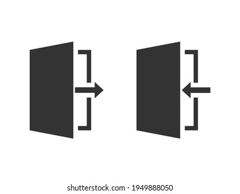 Door icon. Open door sign set. Exit and enter with arrow symbol. Vector isolated on white