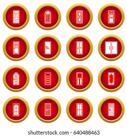 Door icon red circle set isolated on white background