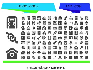  door icon set. 120 filled door icons. Simple modern icons about  - Public toilet, Home, Gender, Hut, Fridge, Double door, Safe box, Open, Wc, Exit, Window, Key, Garage, Bell