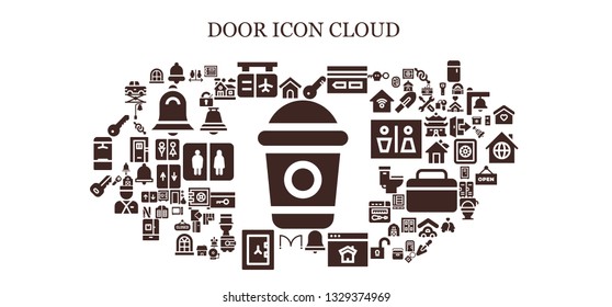 Door Icon Set. 93 Filled Door Icons.  Collection Of - Frappe, Dog House, Bell, Gate, Door Key, Key Card, Alarm Bell, Homepage, Doors, Safebox, Key, Wc, Window, Unlocked, Home