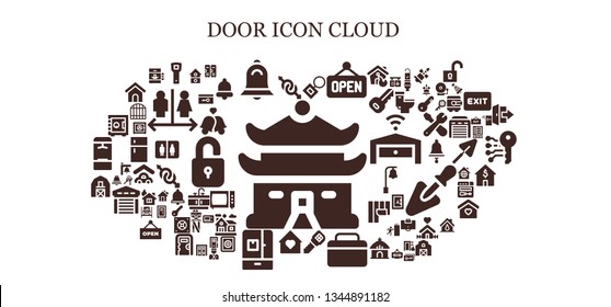 door icon set. 93 filled door icons.  Simple modern icons about  - House, Gender, Opener, Bell, Key chain, Open, Key, Fridge, Home, Barn, Safebox, Lockers, Elevator, Bells, Wc