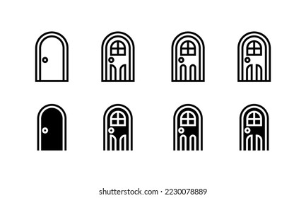 door icon set. black door - stock vector.	