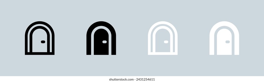 Door icon set in black and white. Doorway signs vector illustration.