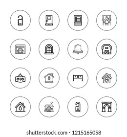 Door icon set. collection of 16 outline door icons with arch, barn, bell, door hanger, dressing room, entrance, garage, house, open, refrigerator icons.