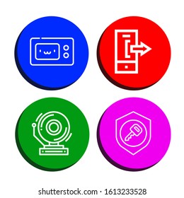 door icon set. Collection of Microwave, Logout, School bell, Key icons