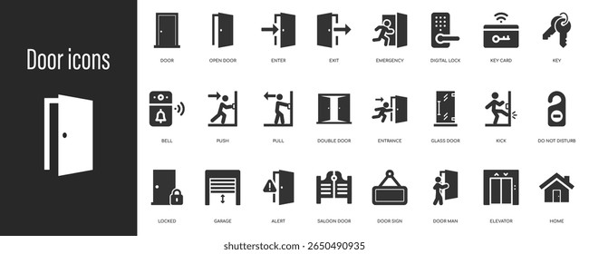 Ícone de porta definir saída, bater, porta aberta, casa, porta fechada