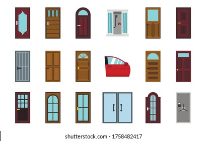 Door icon set. Flat set of door vector icons for web design isolated on white background