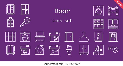 door icon set. line icon style. door related icons such as washing machine, door, closet, lockers, house, cupboard, locker, doors, toilet, wardrobe, entrance, hanger, key