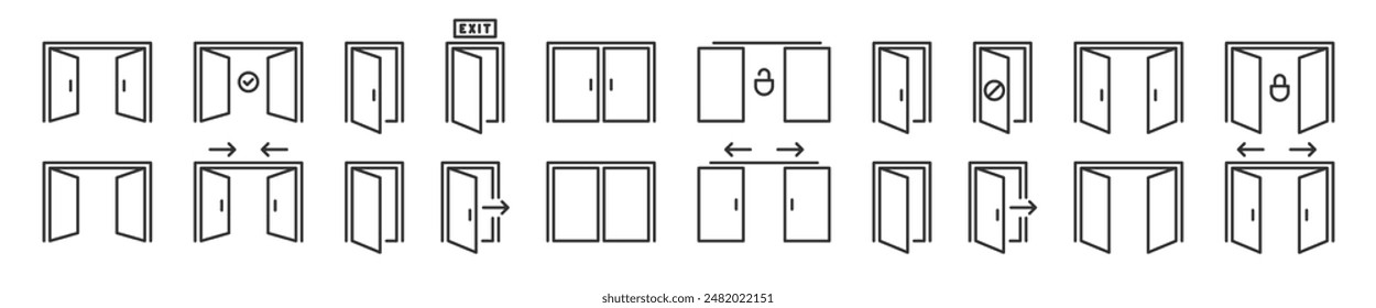 Juego de iconos de puerta. cierre de sesión de Inicio de sesión. Abrir y cerrar iconos de puerta. Señales de entrada o salida. Ilustración vectorial.