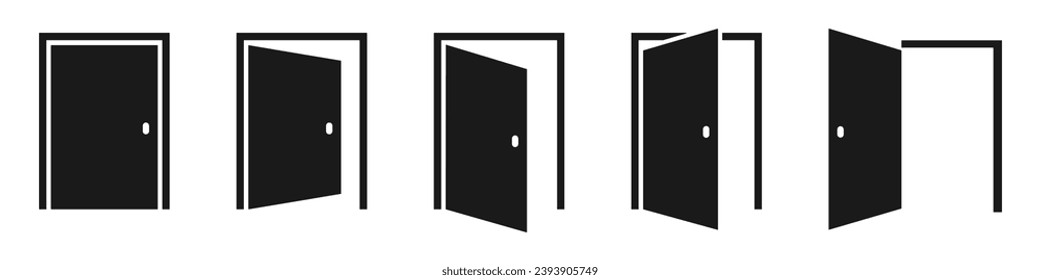 Door icon set. Open and close door. Vector illustration.