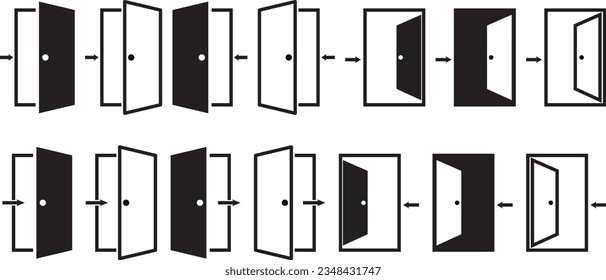 Door icon set. Open the door icon. Door front vector icon. Vector illustration

open, exit, entrance, vector, isolated, door, front,