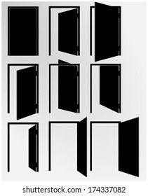 Door icon set. Opened and closed the door. vector art image illustration, isolated on white background eps10