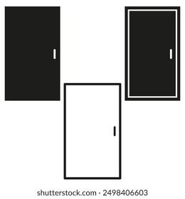 Door icon set. Three vector door designs. Black and white. Minimalistic style.