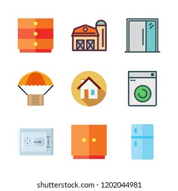 door icon set. vector set about house, washing machine, fridge and safe deposit icons set.