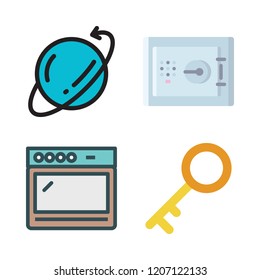door icon set. vector set about safe deposit, key, oven and delivery icons set.