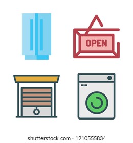 door icon set. vector set about garage, fridge, washing machine and open icons set.