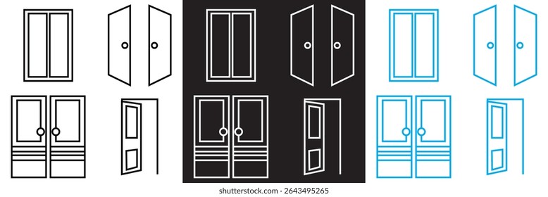 Conjunto de iconos de puerta. Vector para Sitios web, interfaces móviles, presentaciones, Anuncio, imagen de marca, etc. Ilustración vectorial. aislado en el fondo blanco y negro. EPS 10