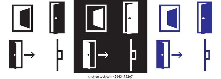 Door icon set. Vector for websites, mobile interfaces, presentations, banner, visual branding etc. Vector illustration. isolated on white and black background. EPS 10