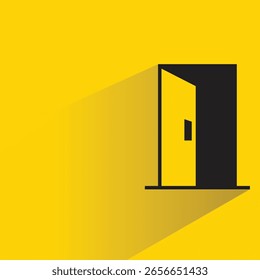 ícone de porta com sombra sobre fundo amarelo