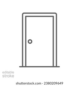 Door icon. Simple outline style. Front door, lock, frame, room, house, home interior concept. Thin line symbol. Vector illustration isolated. Editable stroke.