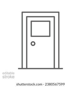 Door icon. Simple outline style. Front door with glass window, frame, construction, room, house, home interior concept. Thin line symbol. Vector illustration isolated. Editable stroke.