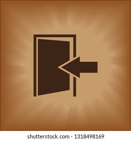 Door Icon in trendy flat style isolated on brown background