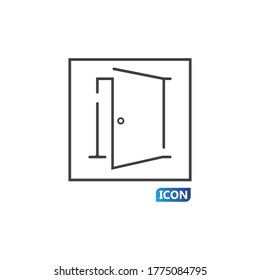 Icono de la puerta en un estilo plano de moda aislado en un fondo gris. Abrir símbolo de puerta para el diseño de tu sitio web, logotipo, aplicación, interfaz de usuario. Ilustración del vector, EPS10.
