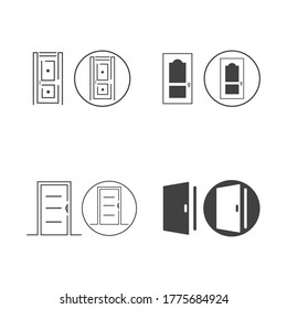 Icono de la puerta en un estilo plano de moda aislado en un fondo gris. Abrir símbolo de puerta para el diseño de tu sitio web, logotipo, aplicación, interfaz de usuario. Ilustración del vector, EPS10.