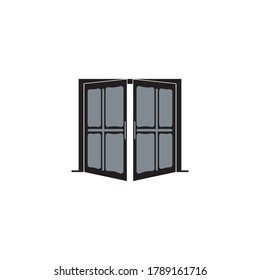 Icono de la puerta en un estilo plano de moda aislado en un fondo gris. Abrir símbolo de puerta para el diseño de tu sitio web, logotipo, aplicación, interfaz de usuario. Ilustración del vector, EPS10.