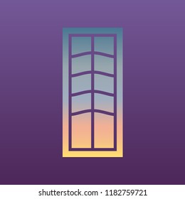 Door icon. Vector. Evening gradient icon at violet background.
