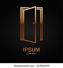 Door icon. Vector Illustration. Design logo element. Isolated on black background.