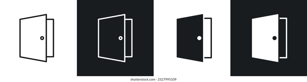 Ícone de porta ícone de vetor definir estilo preto preenchido e contornado.