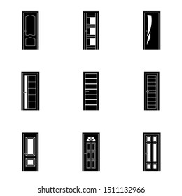 Door icons. Black vector set