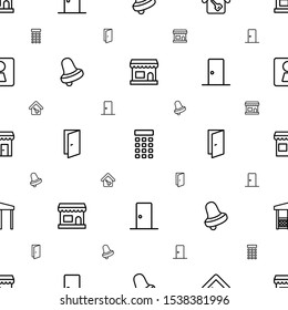 door icons pattern seamless white background. Included editable outline store, intercom, home key, Bell, gazebo, woman WC icons. door icons for web and mobile.