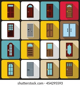 Door icons set in flat style. Exterior set collection vector illustration