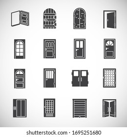 Iconos de puertas establecidos en el fondo para diseño gráfico y web. Símbolo de concepto de ilustración creativa para aplicación web o móvil.