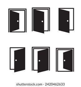 Iconos de la puerta. Abre, cierra y cierra la puerta. Colección de puertas. Pictograma de puertas aislado en fondo blanco. Elemento vectorial de material.