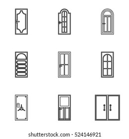 Door icons set. Outline illustration of 9 door vector icons for web