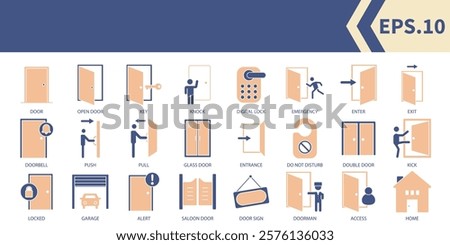 Door icons set . Door pack symbol vector elements for infographic web