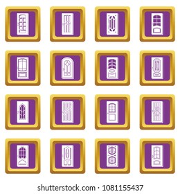 Door icons set vector purple square isolated on white background 