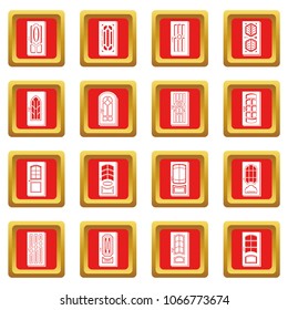 Door icons set vector red square isolated on white background 