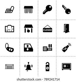 Door icons. vector collection filled door icons. includes symbols such as storage, car window lift, car key, car alarm key, do not disturb. use for web, mobile and ui design.