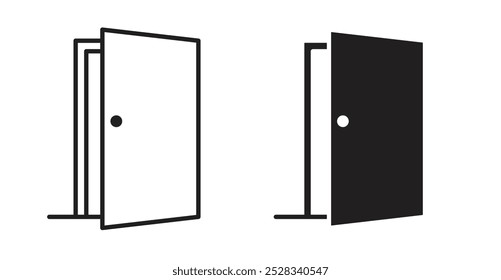 Ícones da porta. Vetor definido no estilo de linha e preenchido.