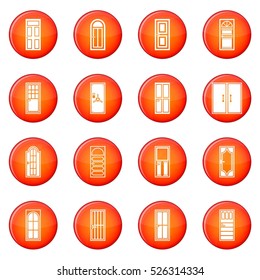 Door icons vector set of red circles isolated on white background