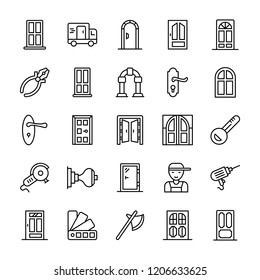 Door Installation Line Vector Icons