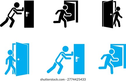 Door interaction silhouettes entering and exiting