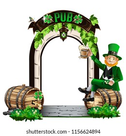 The door to the Irish pub. Vector illustration for Saint Patrick Day.