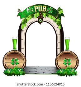The door to the Irish pub. Vector illustration for Saint Patrick Day.