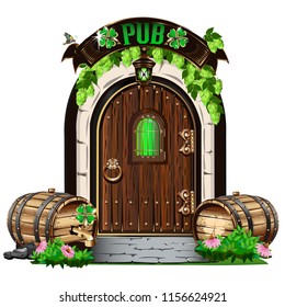 The door to the Irish pub. Vector illustration for Saint Patrick Day.